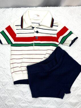Vintage Bull Frog Knits 2 piece Toddler Outfit Size 2T Made in USA Polo & Shorts